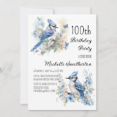 Invitation Fête d'anniversaire des 100 ans Blue Jay Bird Flow (Devant)