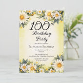 Invitation Fête d'anniversaire des 100 ans Elegant Daisies Ga (Debout devant)