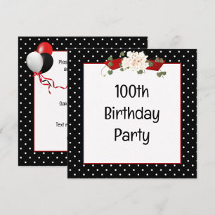 Invitation Fête d'anniversaire des 100 ans Polka Dot