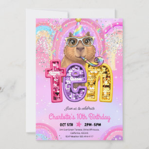 Invitation Fête d'anniversaire des 10 ans de Capybara Rose