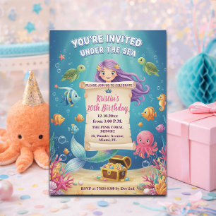 Invitation Fête d'anniversaire des 10 ans de la sirène rose s