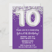 Invitation Fête d'anniversaire des 10 ans Purple Silver (Devant)