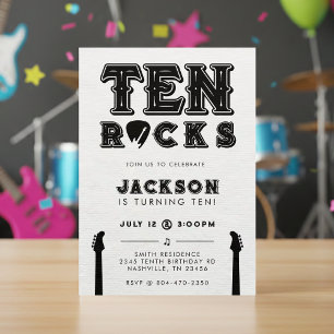 Invitation Fête d'anniversaire des 10 ans Ten Rocks Guitar Pi