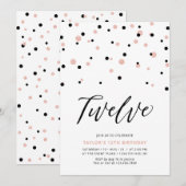 Invitation Fête d'anniversaire des 12 ans de la fille or et r (Devant / Derrière)