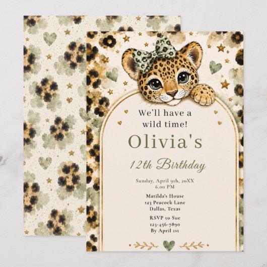 Invitation Fête d'anniversaire des 12 ans de Wild Leopard (Devant / Derrière)