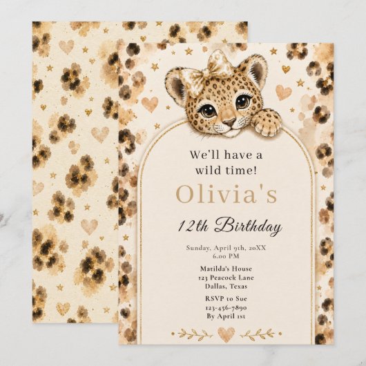 Invitation Fête d'anniversaire des 12 ans de Wild Leopard (Devant / Derrière)