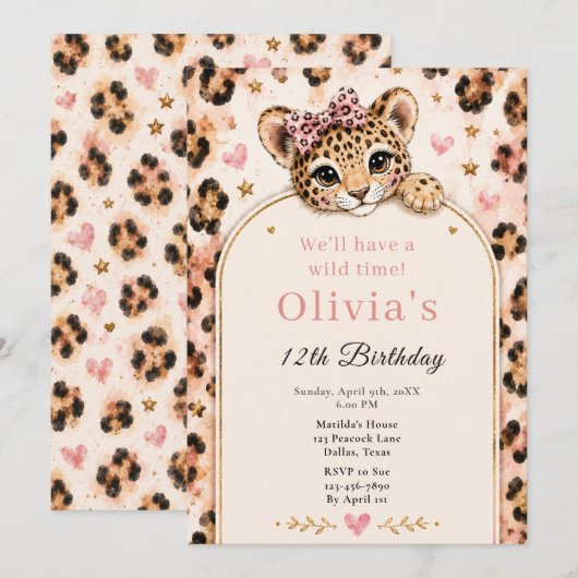 Invitation Fête d'anniversaire des 12 ans de Wild Leopard (Devant / Derrière)