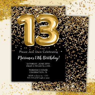 Invitation Fête d'anniversaire des 13 ans de Black Gold Kids