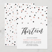 Invitation Fête d'anniversaire des 13 ans de la fille or rose (Devant / Derrière)
