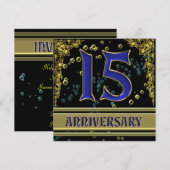 Invitation Fête d'anniversaire des 15 ans Black and Gold (Devant / Derrière)