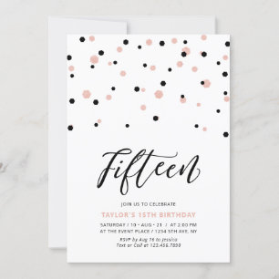 Invitation Fête d'anniversaire des 15 ans d'une fille or rose