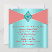 Invitation Fête d'anniversaire des 16 ans Diamant Turquoise C (Dos)