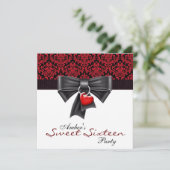 Invitation Fête d'anniversaire des 16 ans en damassé rouge et (Debout devant)