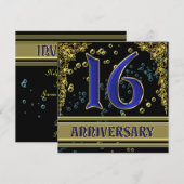 Invitation Fête d'anniversaire des 16 ans en noir et or (Devant / Derrière)