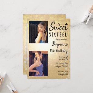 Invitation Fête d'anniversaire des 16 ans Gold Summer Lights
