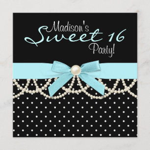 Invitation Fête d'anniversaire des 16 ans noir blanc sarcelle