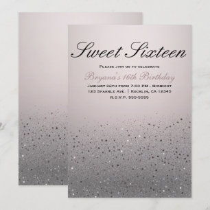 Invitation Fête d'anniversaire des 16 ans rose poudré paillet