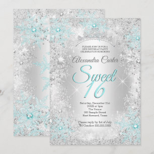 Invitation Fête d'anniversaire des 16 ans Snowflake bleu sarc