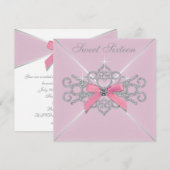 Invitation Fête d'anniversaire des 16 ans Sweet 16 rose et di (Devant / Derrière)