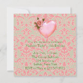 Invitation Fête d'anniversaire des 16 ans thème cœur rose et  (Dos)