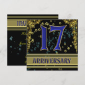 Invitation Fête d'anniversaire des 17 ans en noir et or (Devant / Derrière)