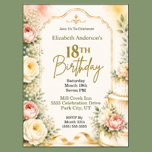 Invitation Fête d'anniversaire des 18 ans de la belle pivoine