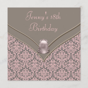 Invitation Fête d'anniversaire des 18 ans des filles en damas