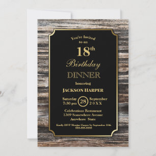 Invitation Fête d'anniversaire des 18 ans en bois bordure noi