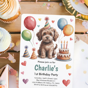 Invitation Fête d'anniversaire des 1 an de Chien Enfants Mign