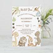 Invitation Fête d'anniversaire des 1 an de Dinosaur Wild One (Debout devant)