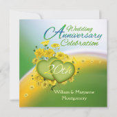 Invitation Fête d'anniversaire des 20 ans Cœurs de fleurs jau (Devant)