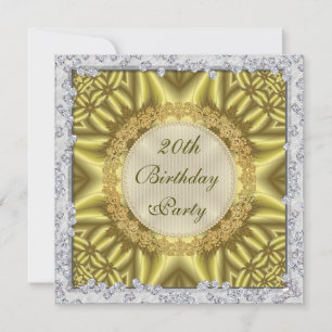 Invitation Fête d'anniversaire des 20 ans Glamour Or & Argent