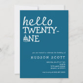 Invitation Fête d'anniversaire des 21 ans Hello Twenty-One Bl (Devant)