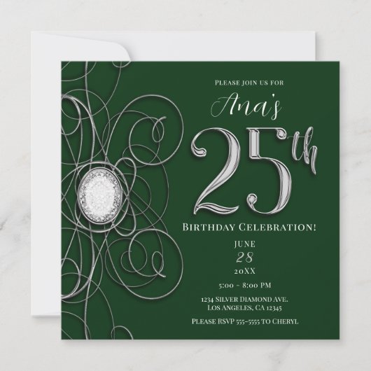 Invitation Fête d'anniversaire des 25 ans de Green & Silver D (Devant)