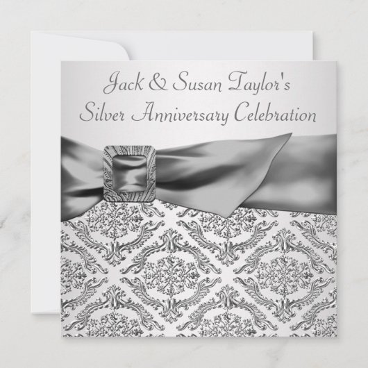 Invitation Fête d'anniversaire des 25 ans de mariage en damas (Devant)