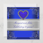 Invitation Fête d'anniversaire des 25 ans Fleurs Argent Bleu (Devant)