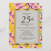 Invitation Fête d'anniversaire des 25 ans jaune moutarde flor (Devant / Derrière)