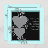 Invitation Fête d'anniversaire des 25 ans Silver Hearts Teal  (Devant / Derrière)