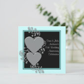 Invitation Fête d'anniversaire des 25 ans Silver Hearts Teal  (Debout devant)