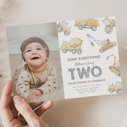 Invitation Fête d'anniversaire des 2 ans Construction