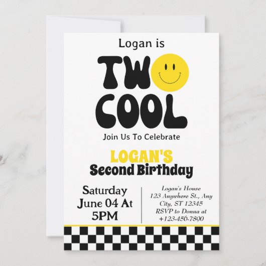 Invitation Fête d'anniversaire des 2 ans de Two Cool Boy (Devant)