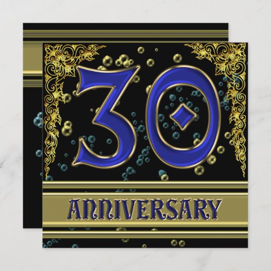 Invitation fête d'anniversaire des 30 ans Black and Gold (Devant / Derrière)
