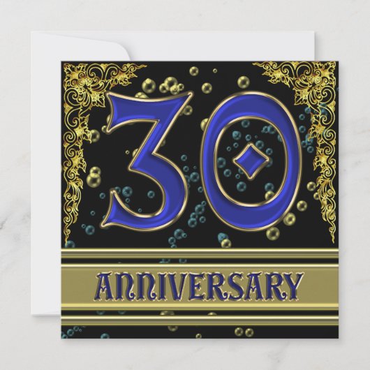 Invitation fête d'anniversaire des 30 ans Black and Gold (Devant)