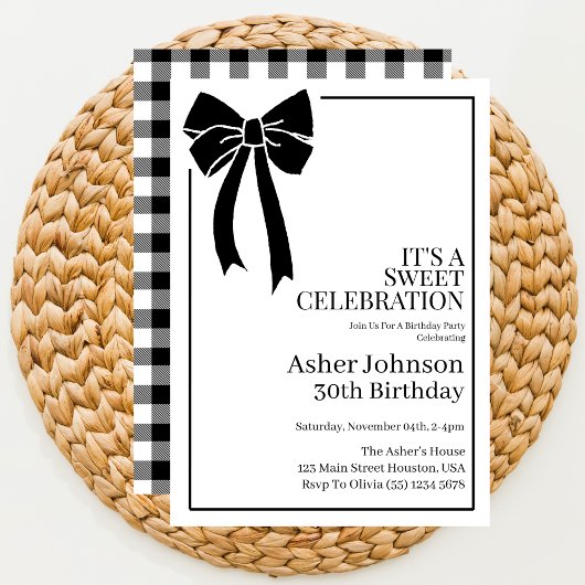 Invitation Fête d'anniversaire des 30 ans Black Bow Coquette