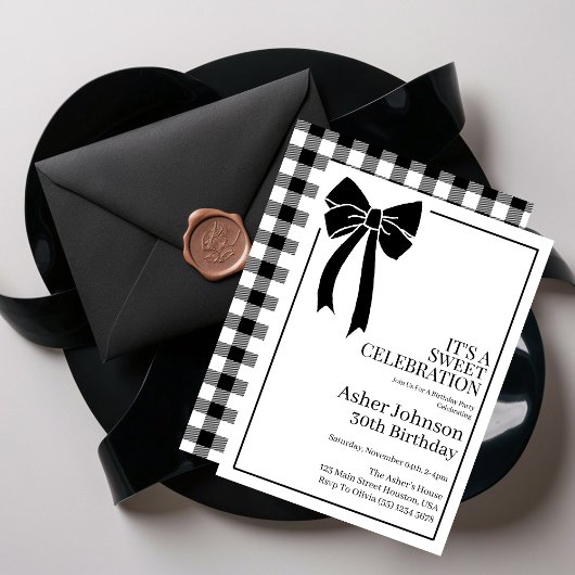 Invitation Fête d'anniversaire des 30 ans Black Bow Coquette 