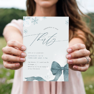 Invitation Fête d'anniversaire des 30 ans Blue Bow Winter Sno