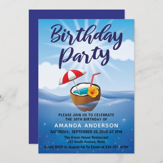 Invitation Fête d'anniversaire des 30 ans en mer tropicale (Devant / Derrière)