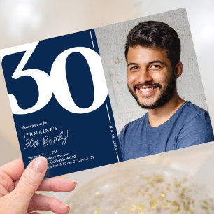 Invitation Fête d'anniversaire des 30 ans Photo Bleu Marine
