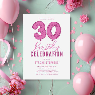 Invitation Fête d'anniversaire des 30 ans rose moderne