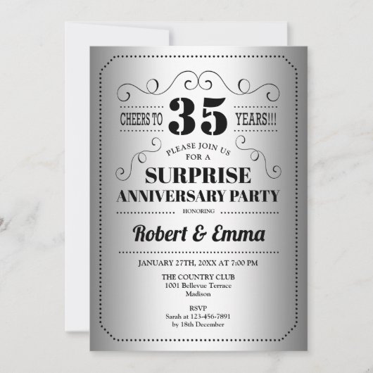 Invitation Fête d'anniversaire des 35 ans - Noir Argenté (Devant)